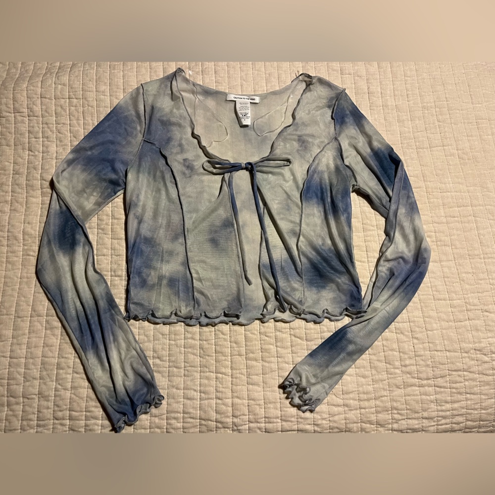 Caution to the Wind long Sleeve Mesh Toe-Front Cardigan Top Blue Size Medium